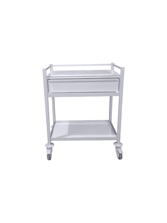 Wide body multi-purpose medical trolley with a single medium drawer. Perfect for consult rooms.